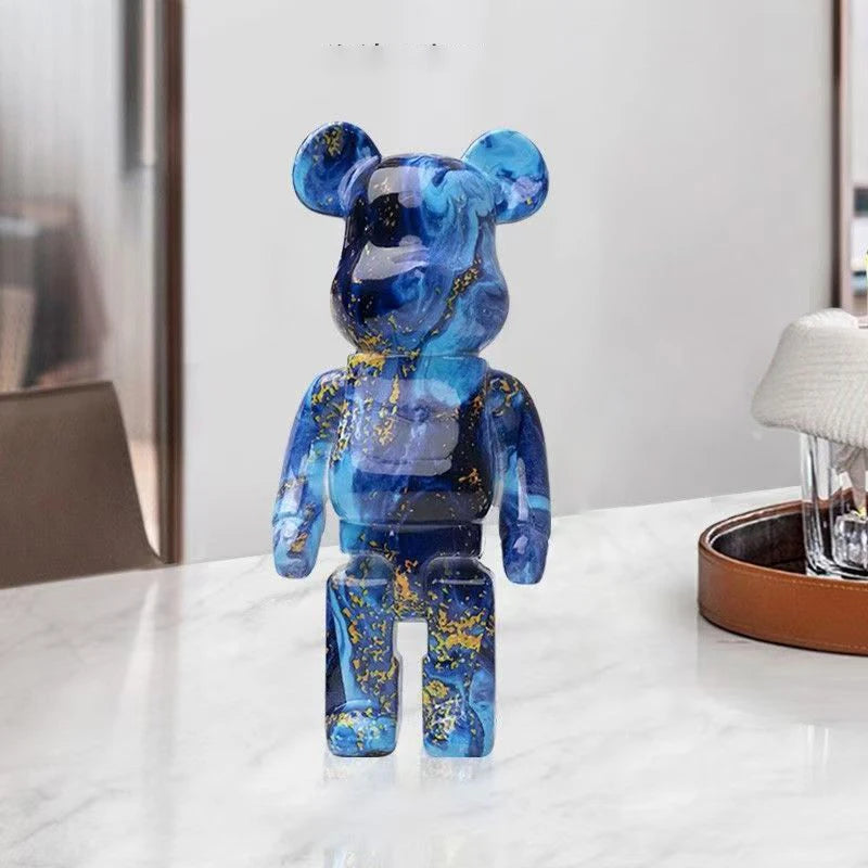 Contemporary bear sculpture with abstract art design
