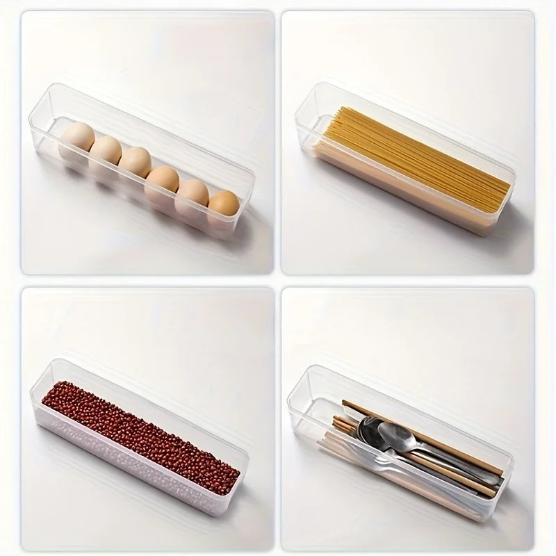 4-Piece Long Rectangular Food Storage Containers – Reusable Fridge Organizer Set