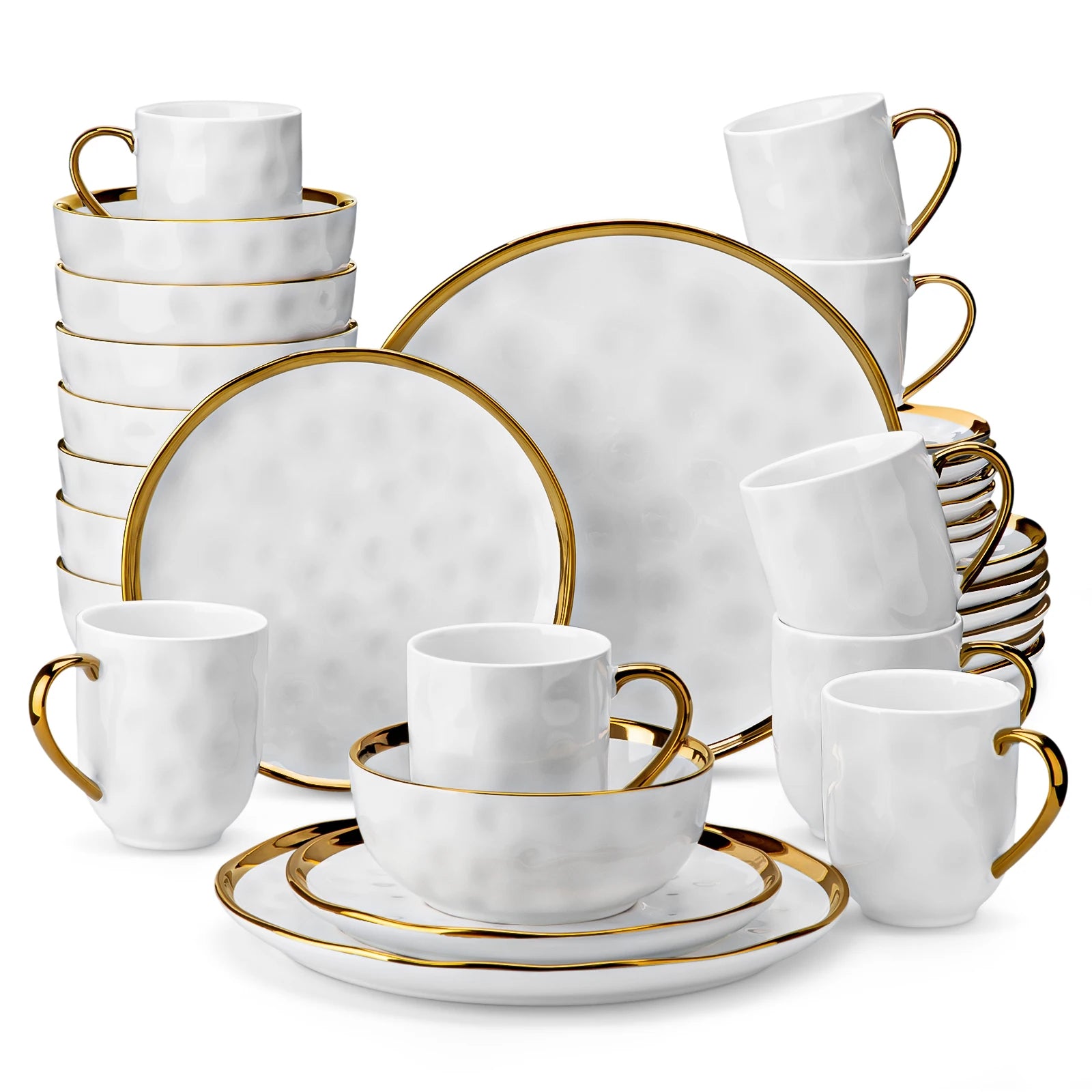 LOVECASA 16/32 Piece White Handmade Dinnerware Set