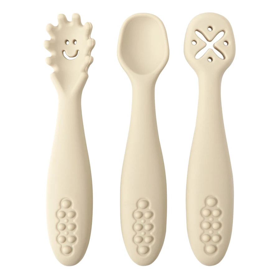 3PCS Baby Learning Spoon Set – Soft Silicone Feeding Utensils