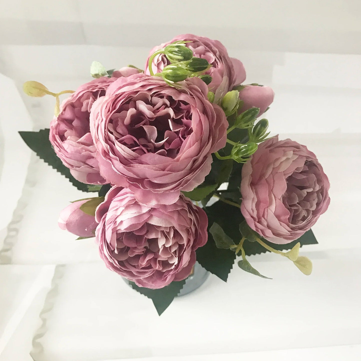 30cm Rose Pink Silk Peony Bouquet – Artificial Flowers