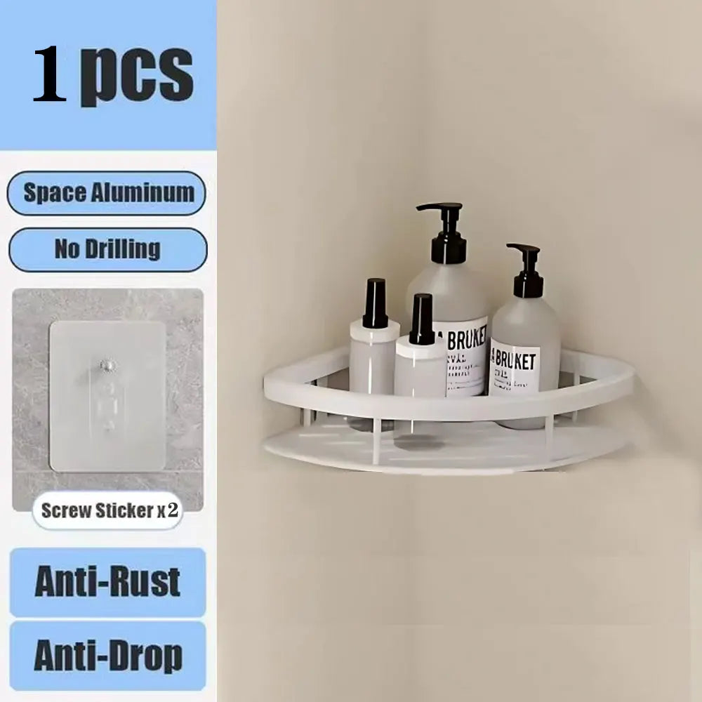 No-Drill Aluminium Bathroom Shelf – Wall Mounted Storage Rack