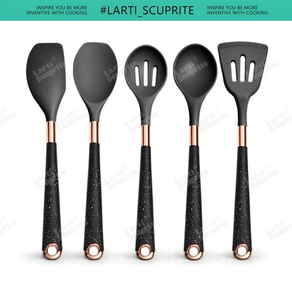 Gold Plated Handle Silicone Cooking Utensils Set