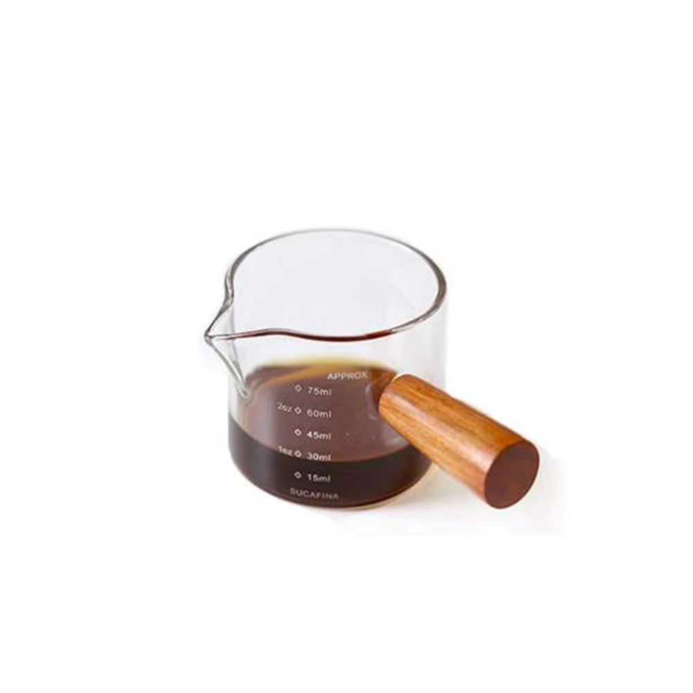 Glass Espresso Measuring Cup with Wooden Handle