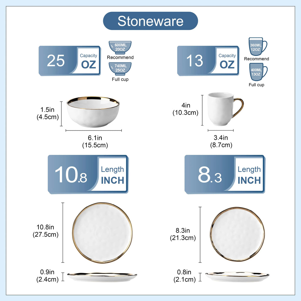 LOVECASA 16/32 Piece White Handmade Dinnerware Set