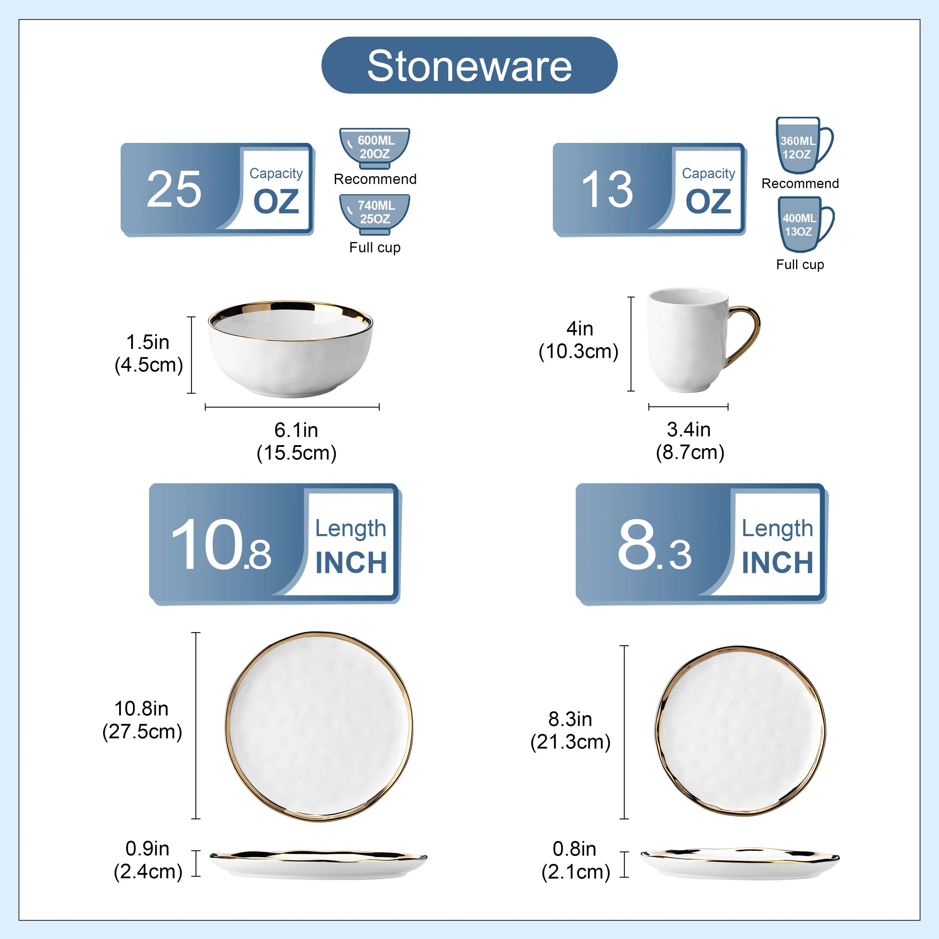 LOVECASA 16/32 Piece White Handmade Dinnerware Set