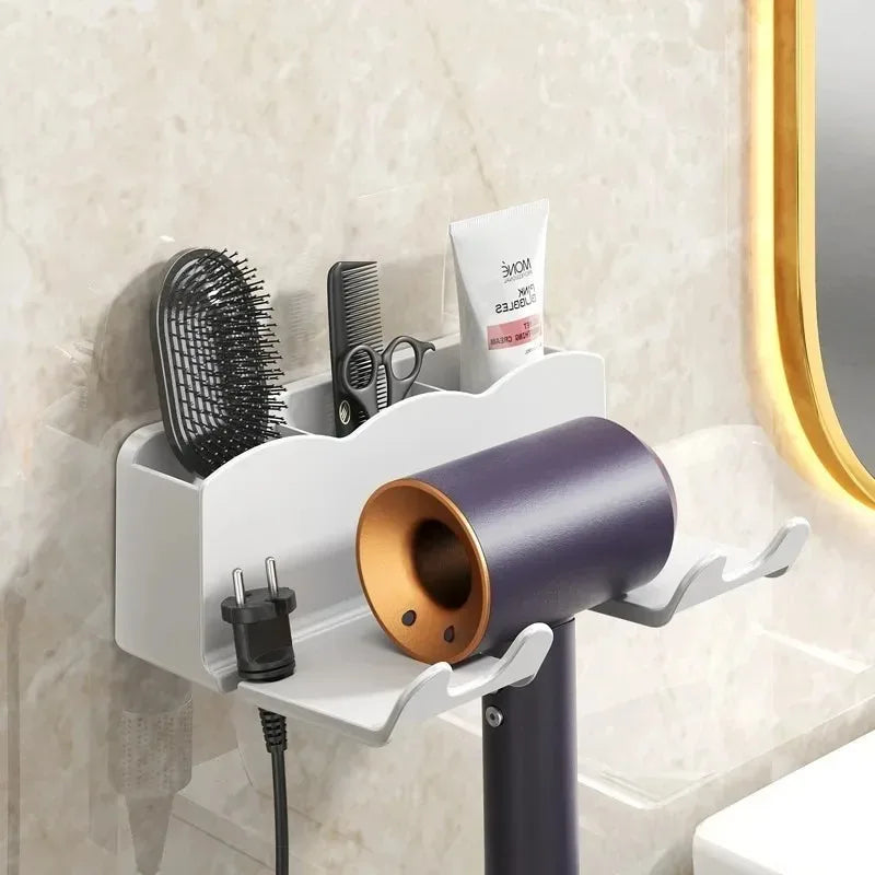Wall-Mounted Hair Dryer & Bathroom Storage Rack
