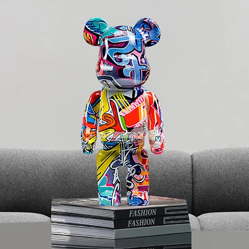 Decorative graffiti bear sculpture side angle
