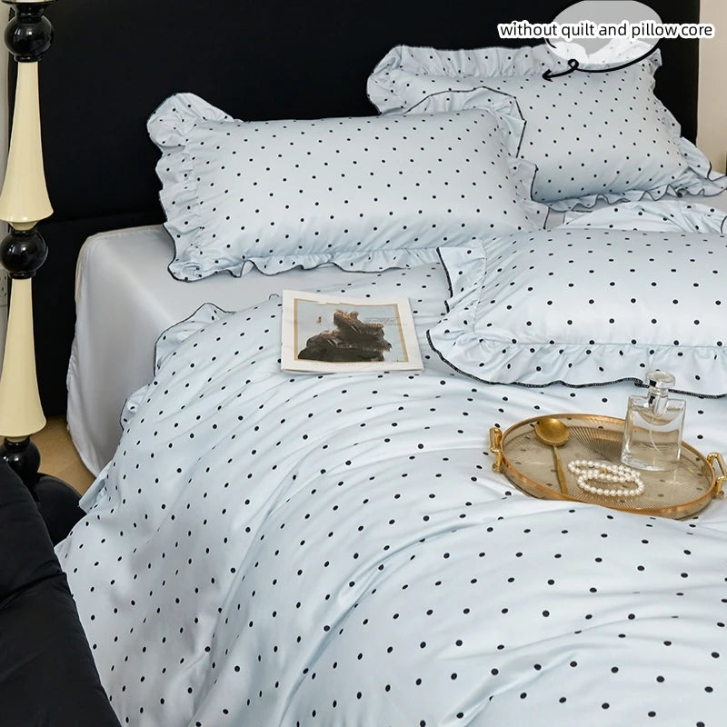 3-Piece Lace Duvet Cover Set – Black Dot Print Bedding