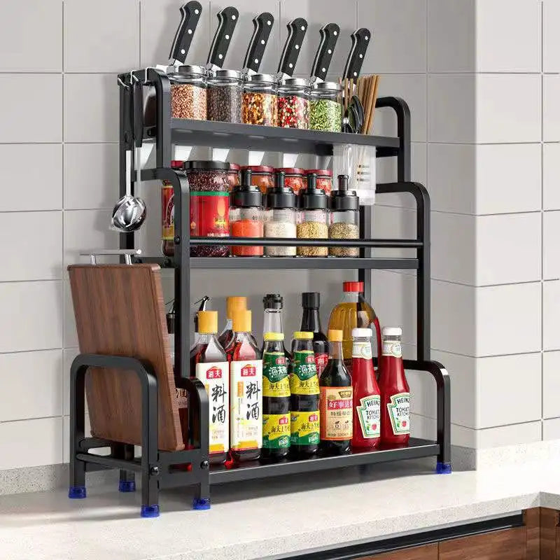 2/3-Layer Stainless Steel Kitchen Storage Rack – Spice, Utensil & Knife Organizer
