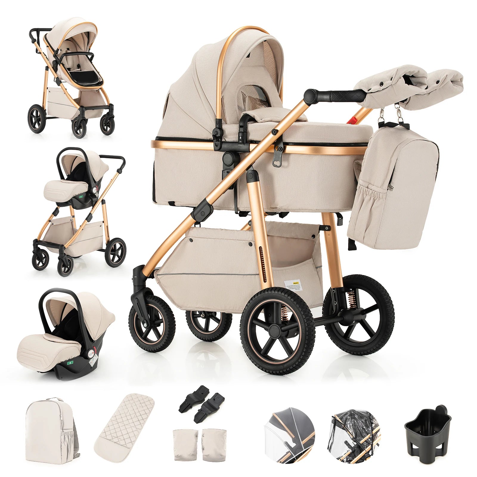 3-in-1 Portable Baby Stroller – Luxurious Foldable Pram