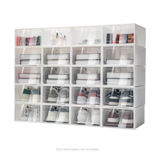 Stackable Shoe Storage Boxes - 20/24 Pack Clear Plastic Organizer