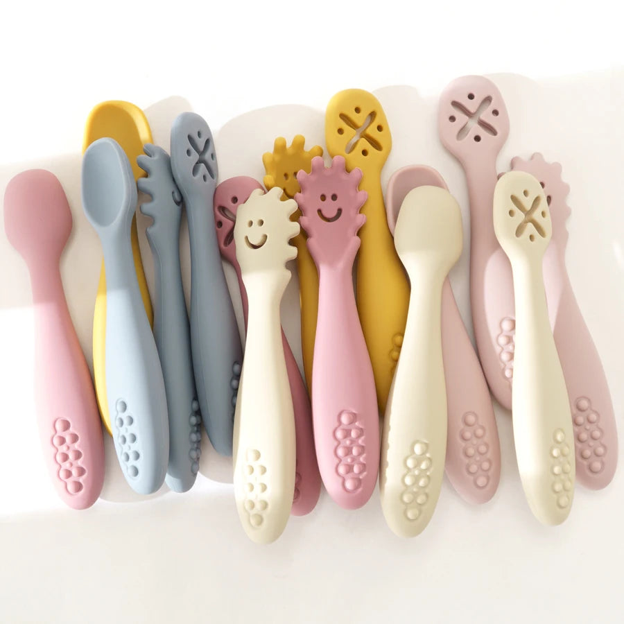 3PCS Baby Learning Spoon Set – Soft Silicone Feeding Utensils