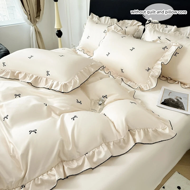 3-Piece Lace Duvet Cover Set – Black Dot Print Bedding