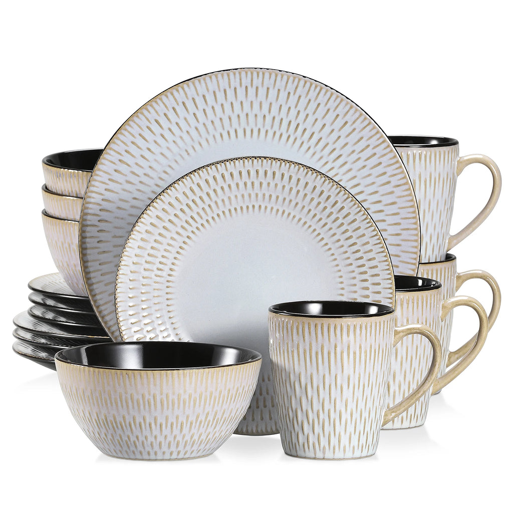 Vancasso 16/32-Piece Beige Embossed Stoneware Tableware Set
