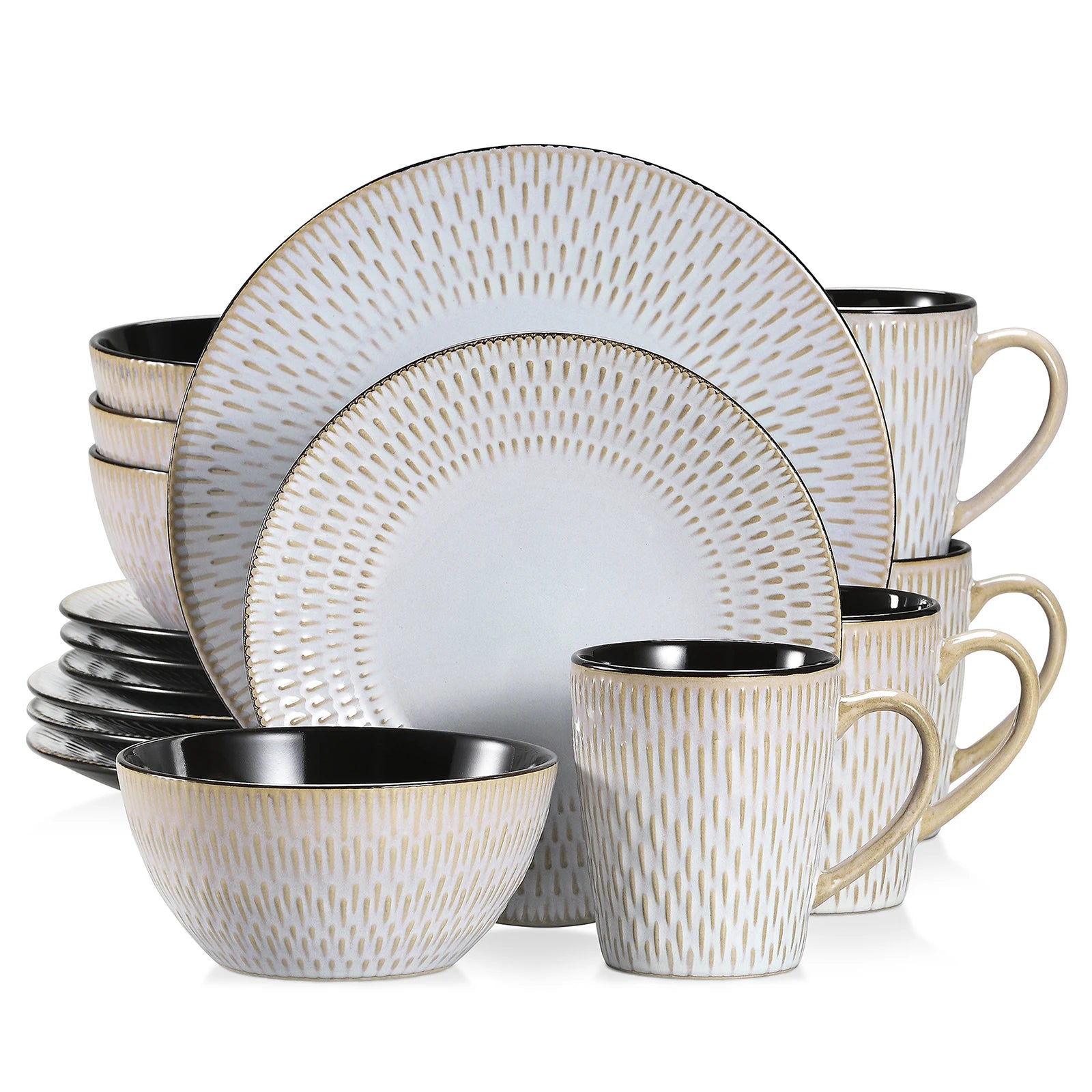 Vancasso 16/32-Piece Beige Embossed Stoneware Tableware Set