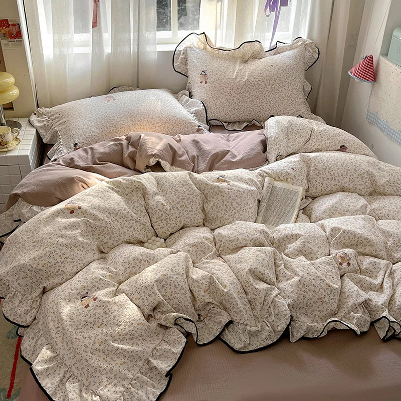 Ruffled Floral Bedding Set