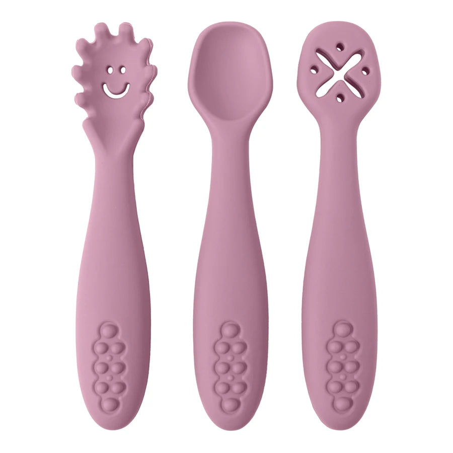 3PCS Baby Learning Spoon Set – Soft Silicone Feeding Utensils
