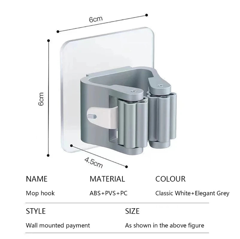 Multi-Purpose Adhesive Wall Hooks – Mop & Broom Holder for Kitchen/Bathroom Organization