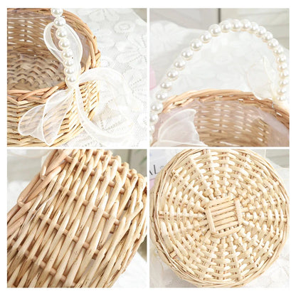Rattan Basket with Pearl Handle