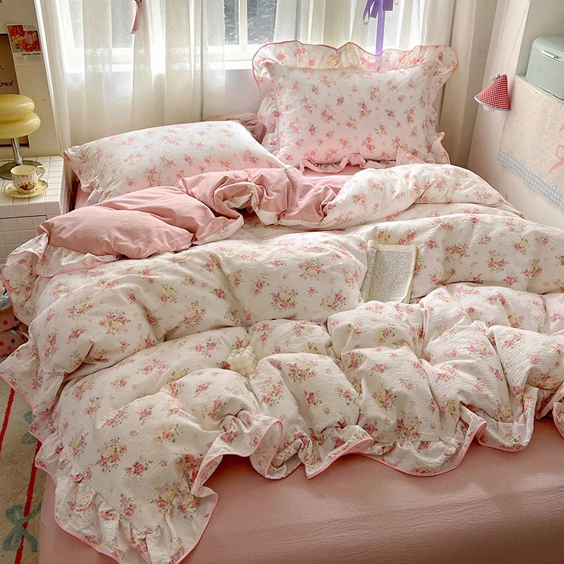 Ruffled Floral Bedding Set
