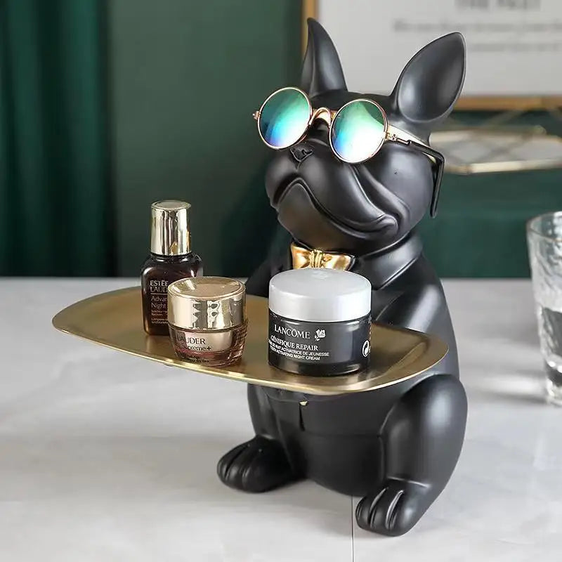 Bulldog Tray & Animal Statue – Decorative Storage Ornament