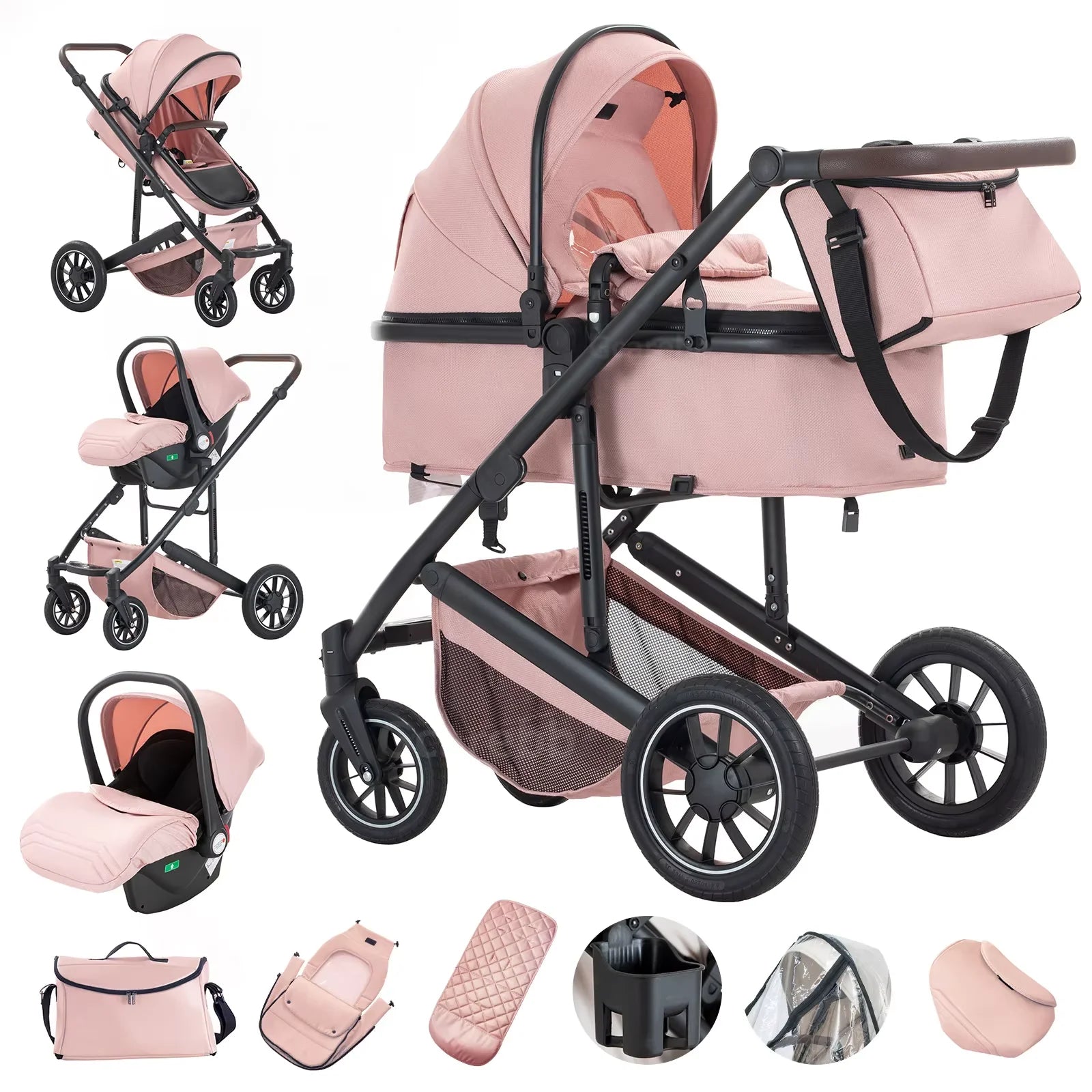 3-in-1 Portable Baby Stroller – Luxurious Foldable Pram
