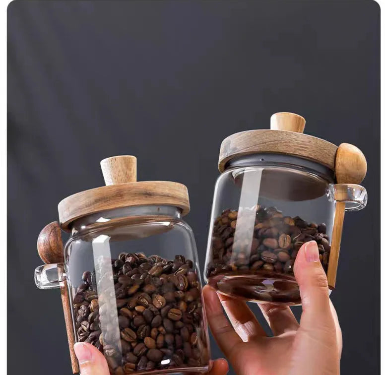 Kitchen Glass Storage Jar with Wooden Lid &amp; Spoon – Moisture-Proof Borosilicate Container