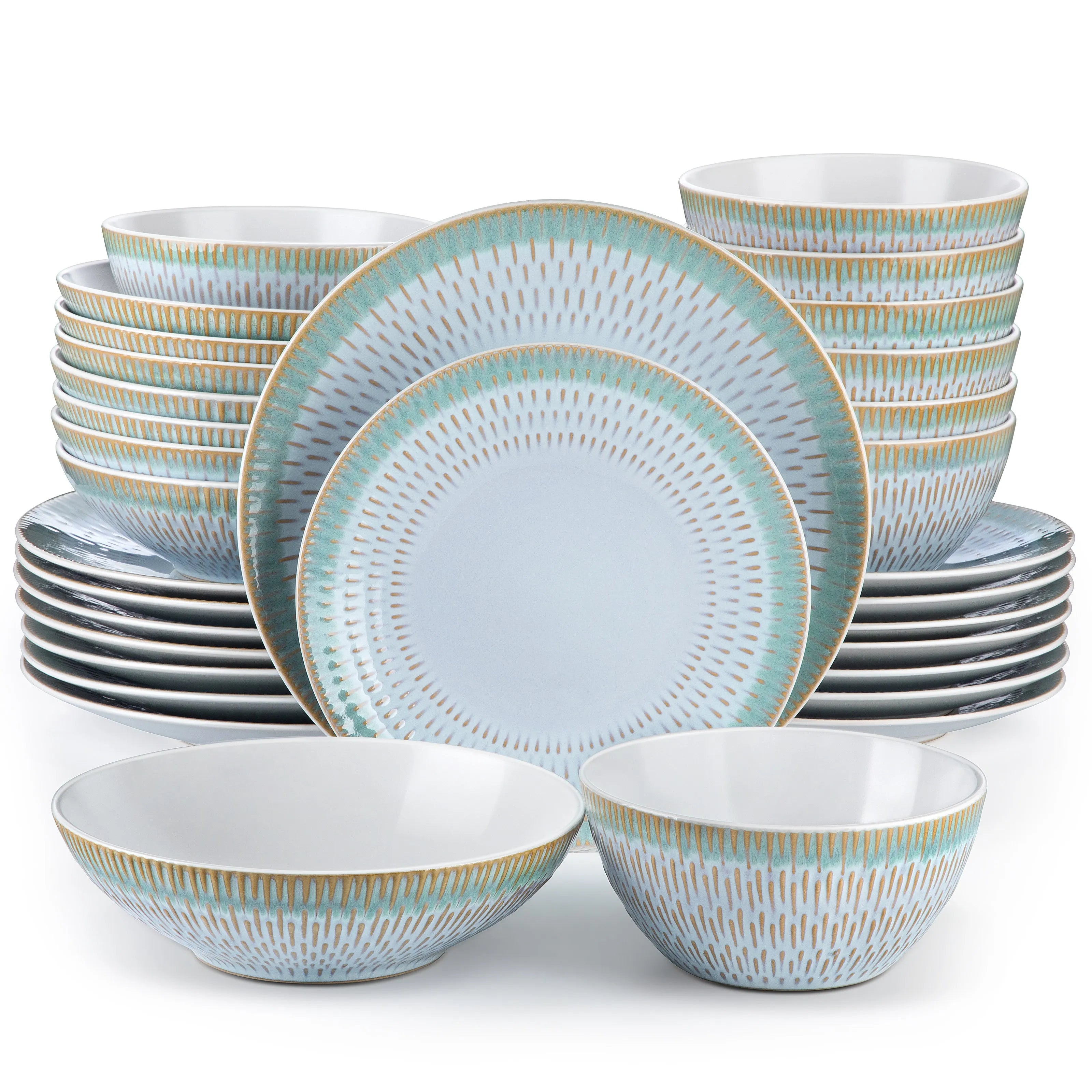 Vancasso 16/32-Piece Beige Embossed Stoneware Tableware Set