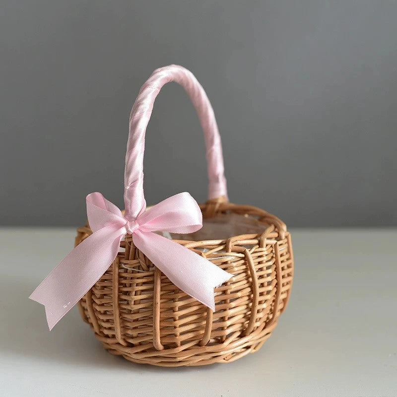 Rattan Basket with Pearl Handle