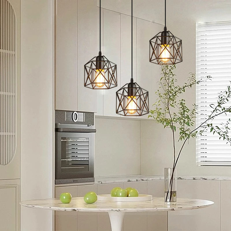 Vintage 3-Head Pendant Lamp – Black Metal Ceiling Chandelier