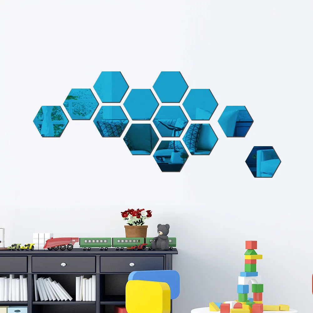 6/12pcs 3D Hexagon Mirror Wall Stickers – Rose Gold DIY Home Decor for Living Room, Bedroom, Bathroom &amp; TV Background Walls