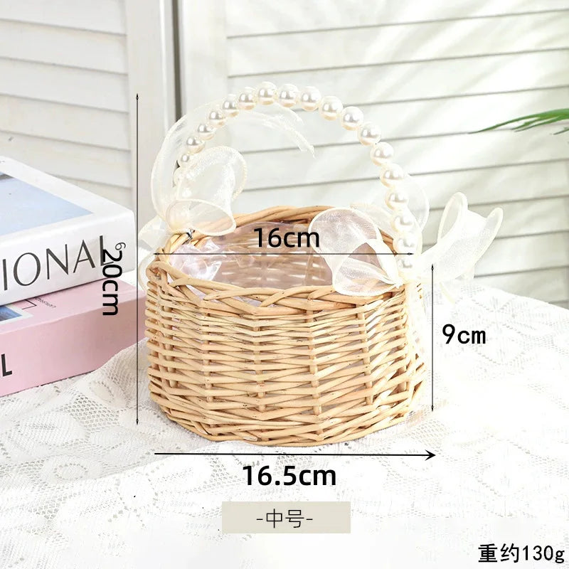 Rattan Basket with Pearl Handle