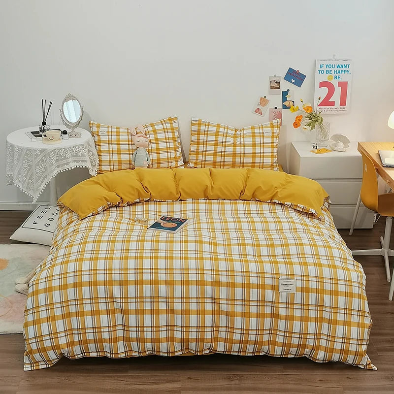 100% Cotton Plaid Stripe Duvet Cover Set – Soft, Breathable & Skin-Friendly