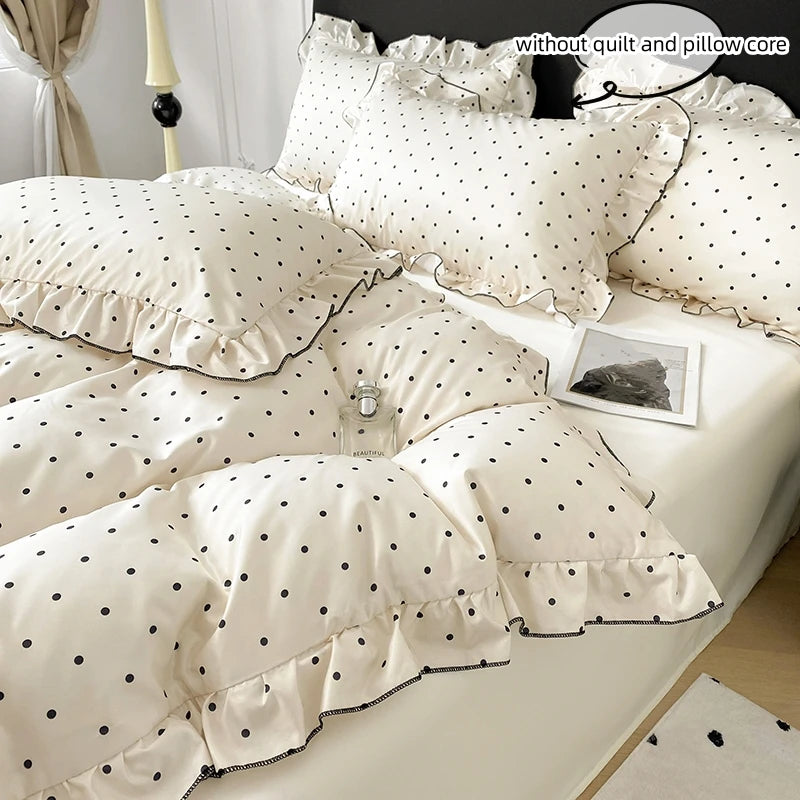 3-Piece Lace Duvet Cover Set – Black Dot Print Bedding