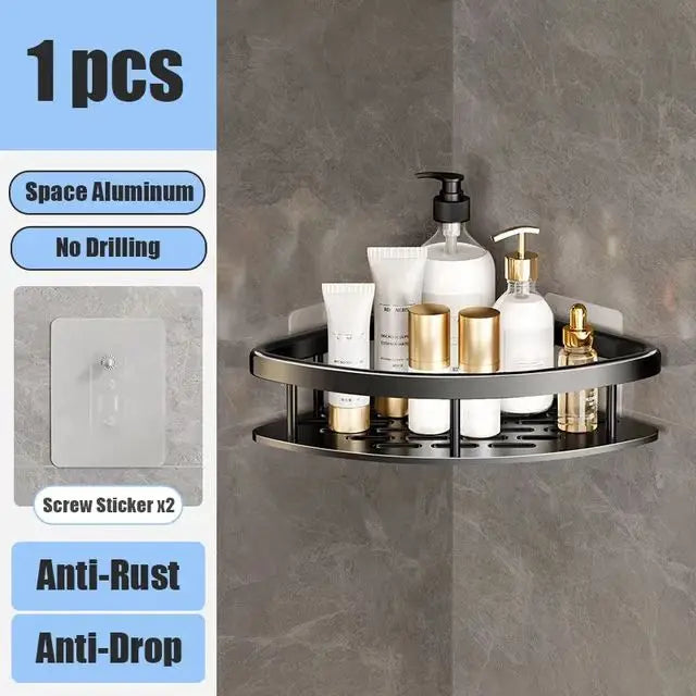 No-Drill Aluminium Bathroom Shelf – Wall Mounted Storage Rack