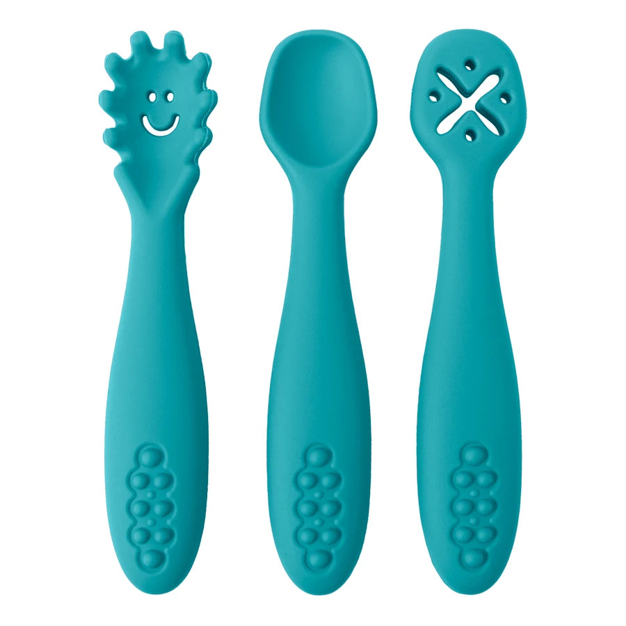 3PCS Baby Learning Spoon Set – Soft Silicone Feeding Utensils