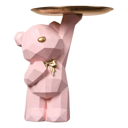 Geometric bear figurine key holder close-up detail
