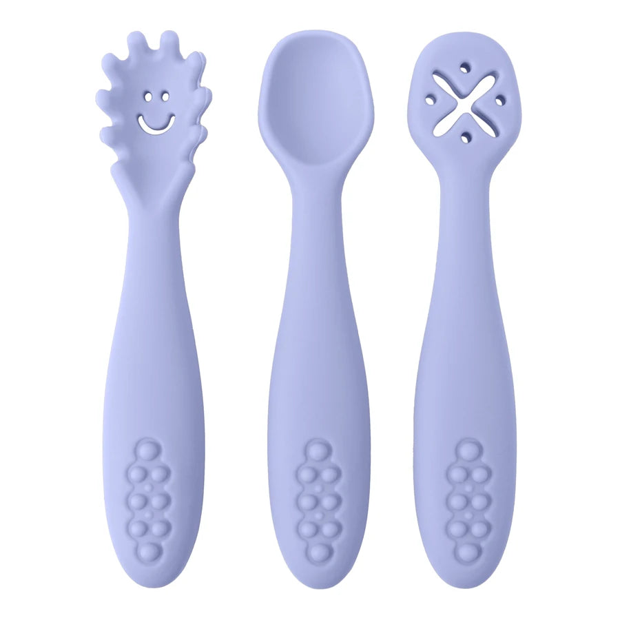 3PCS Baby Learning Spoon Set – Soft Silicone Feeding Utensils