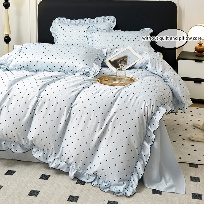 3-Piece Lace Duvet Cover Set – Black Dot Print Bedding