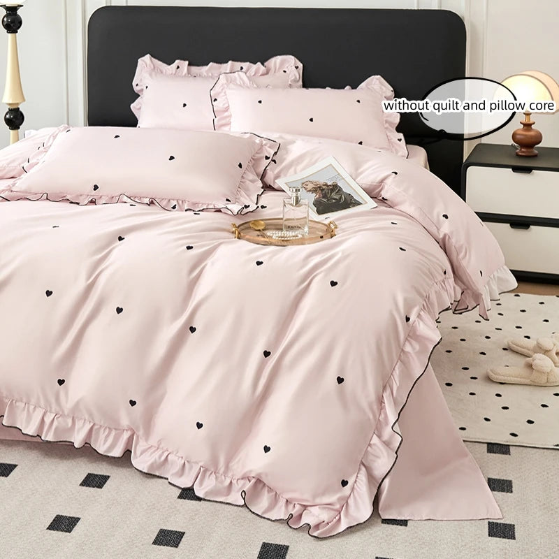 3-Piece Lace Duvet Cover Set – Black Dot Print Bedding