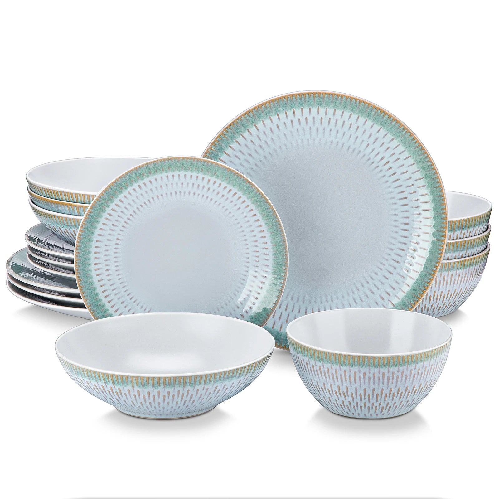 Vancasso 16/32-Piece Beige Embossed Stoneware Tableware Set