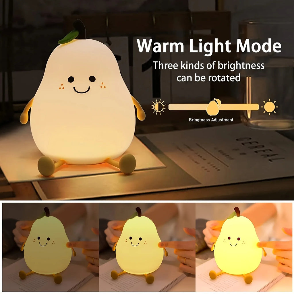 Cute Pear 7-Color Touch Night Light – USB Rechargeable