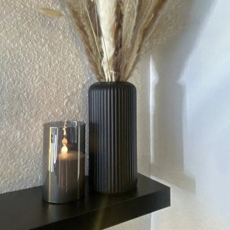 Chic Striped Ceramic-Look Plastic Vase