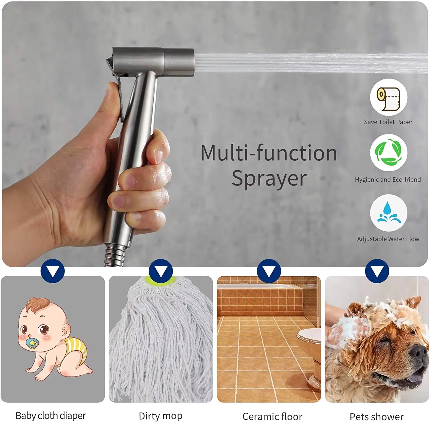 Stainless Steel Handheld Bidet Spray – Wall Mounted Toilet Sprayer