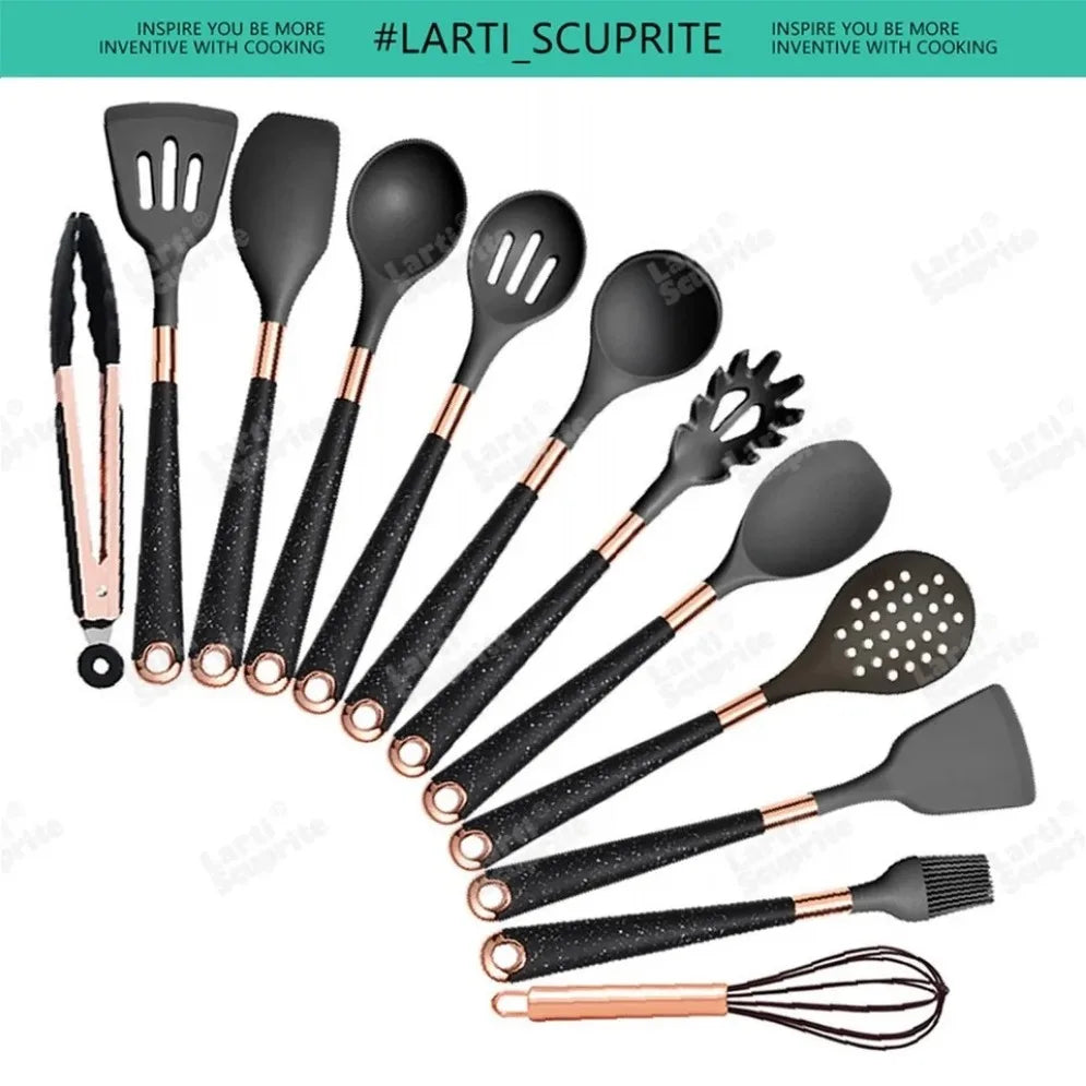 Gold Plated Handle Silicone Cooking Utensils Set