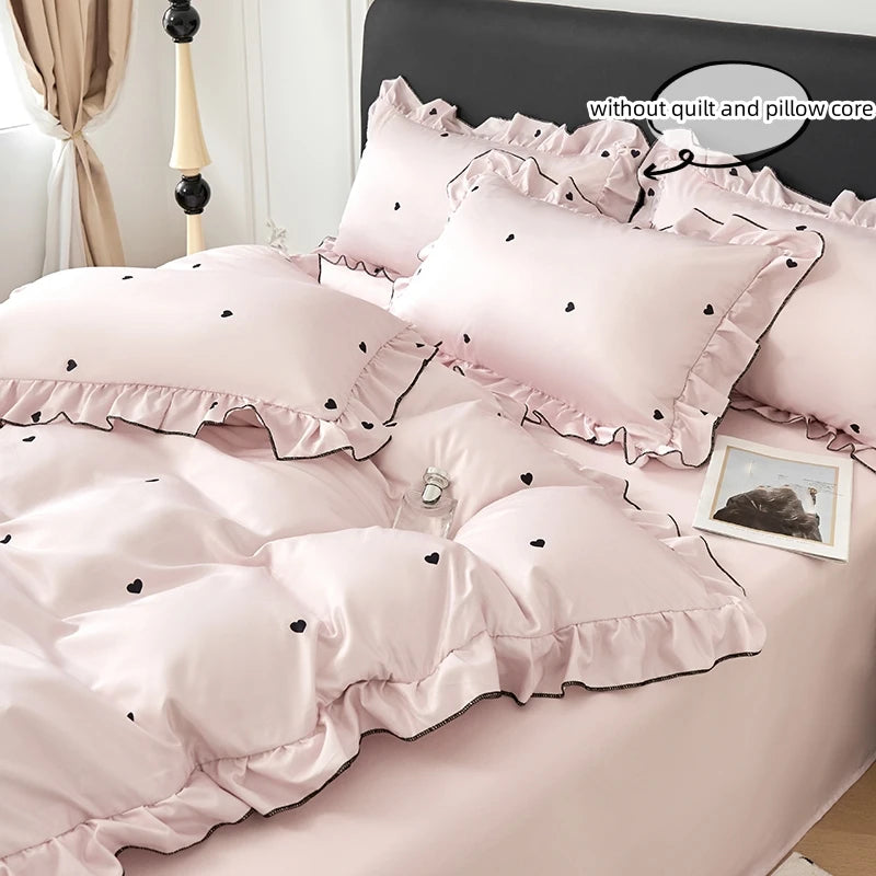 3-Piece Lace Duvet Cover Set – Black Dot Print Bedding
