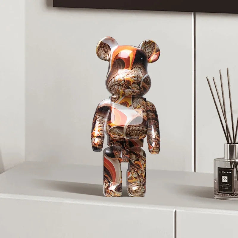 Colorful bear figurine with street art aesthetic
