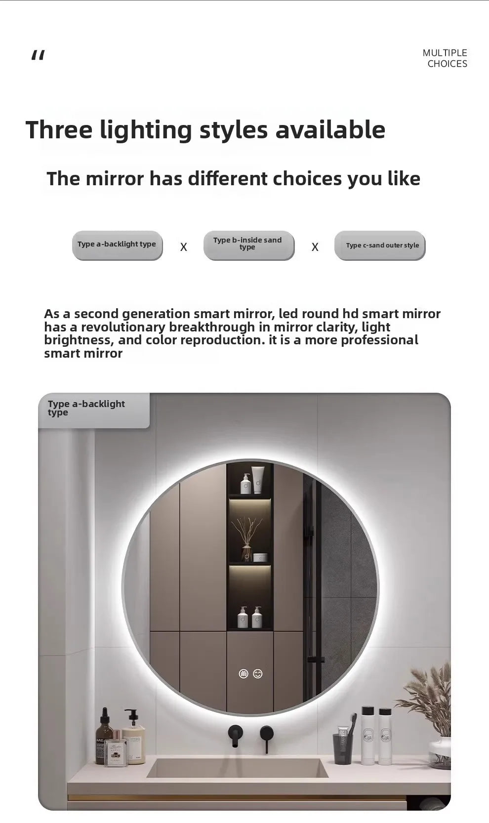 Smart LED Bathroom Mirror – Anti-Fog, Touch Control