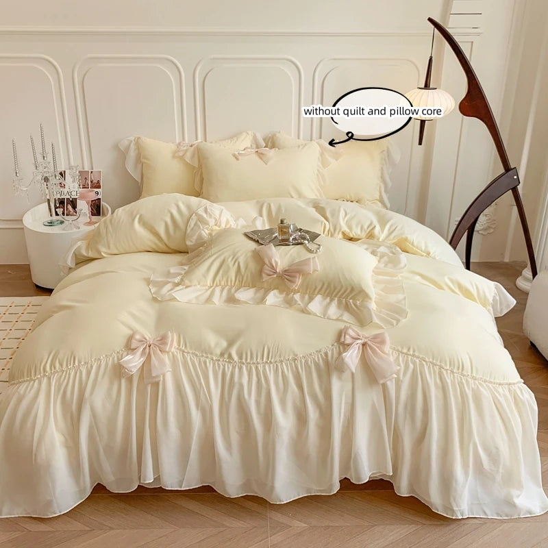 3-Piece White Ruffled Bedding Set – Soft Duvet Cover & Pillowcases